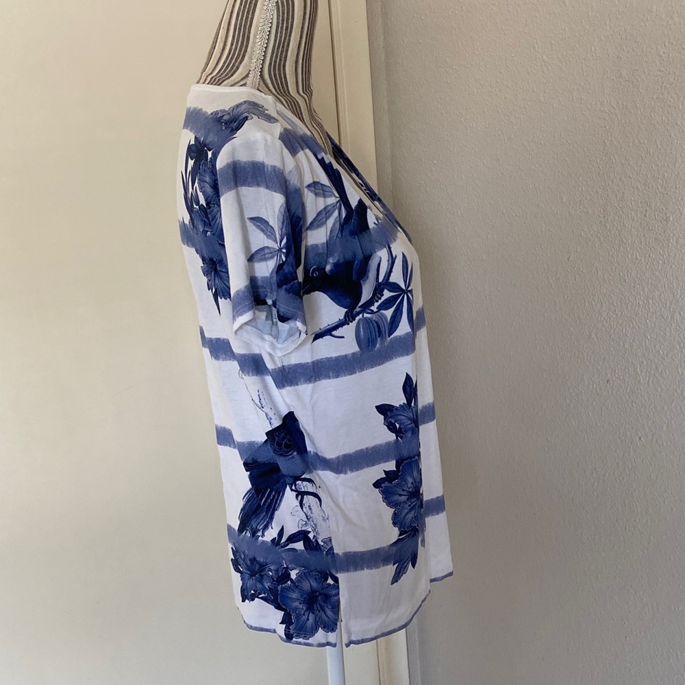 Desigual Blue and White Striped V-Neck Top - Picture 4 of 11